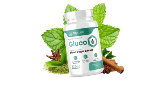 Gluco6 Review blood sugar support supplement bottle placed on a kitchen counter with fresh vegetables and herbs, symbolizing natural blood sugar management.