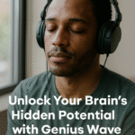 “Man listening to Genius Wave audio series with headphones — Genius Wave review for enhanced focus, memory, and creativity.”