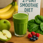 A refreshing green smoothie with fresh fruits and vegetables, representing The Smoothie Diet program for healthy weight loss.