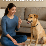 Brain training for dogs review Happy dog playing brain training games at home with owner — Brain Training for Dogs program review.