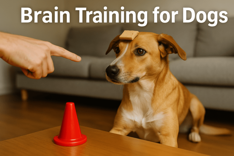 Smart dog practicing mental stimulation activities for brain training.