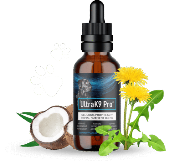 UltraK9 Pro supplement bottle featuring its premium, all-natural formula designed to support your dog’s energy, joints, and immunity.