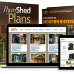 Backyard shed under construction using Ryan Shed Plans DIY woodworking guide with tools and blueprints.