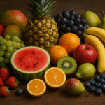 Create a realistic featured image of "all types of fruit on a table."