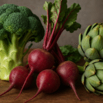 "Fresh broccoli rich in sulforaphane for liver detox, Beetroot packed with antioxidants for liver support, artichokes that promote bile production and liver regeneration."