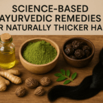 “Ayurvedic herbs like amla, bhringraj, and brahmi used for promoting thicker hair growth supported by modern research.”