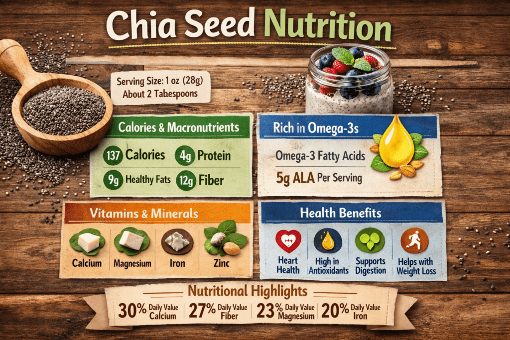 Nutritional breakdown of chia seeds per serving
