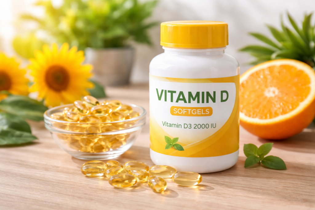 "Vitamin D3 softgel capsules for optimal absorption"