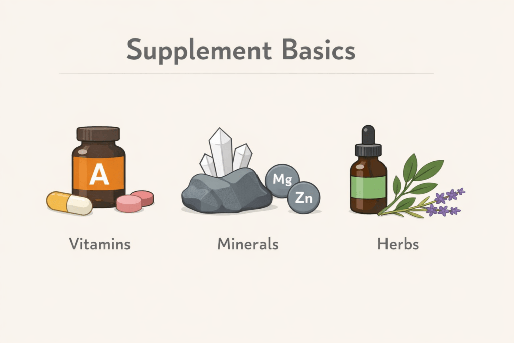 “Visual guide explaining supplement basics for beginners.”