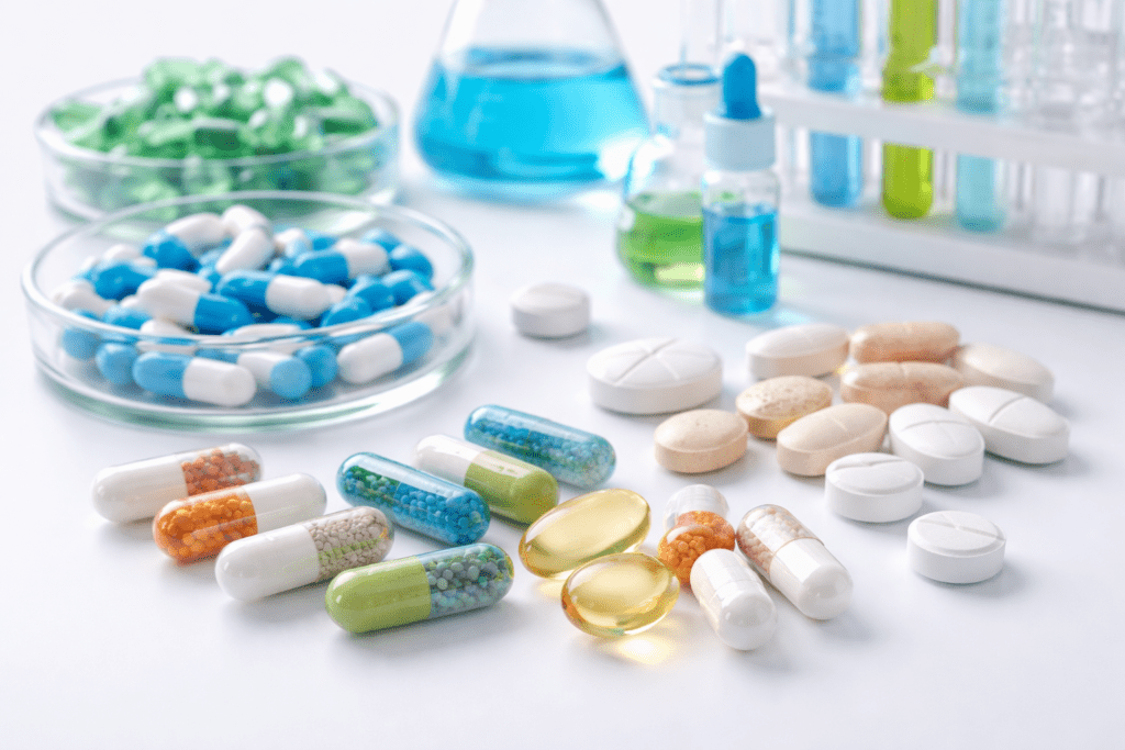 Synthetic supplement capsules in laboratory setting