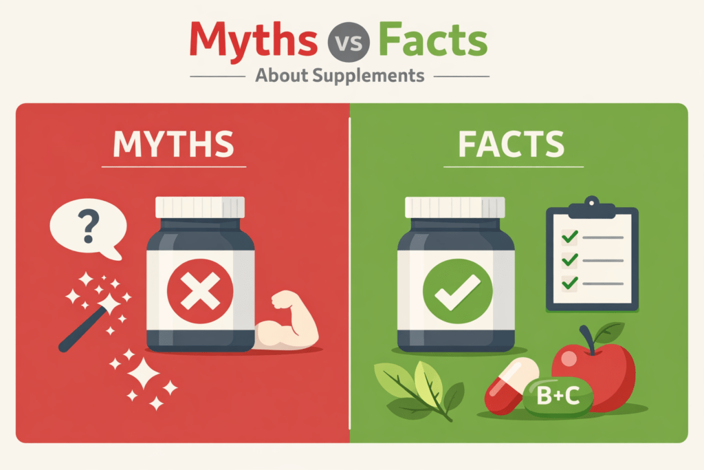 “Common myths and facts about supplements illustration”