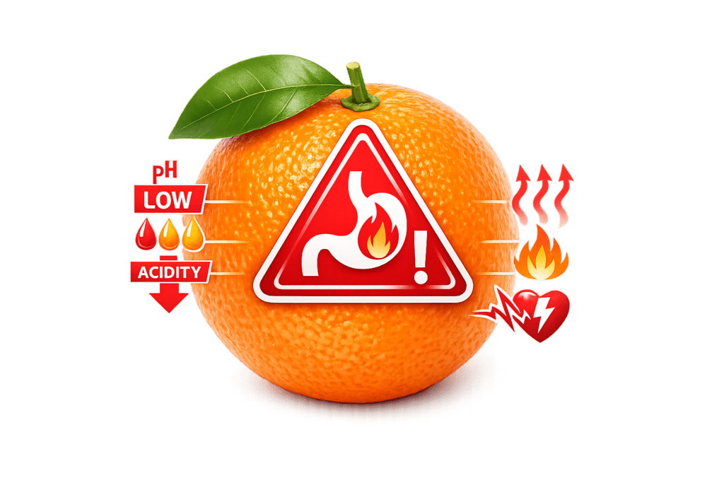 Orange Side Effects “Orange fruit on the table represents possible orange side effects, like acidity and reflux.”