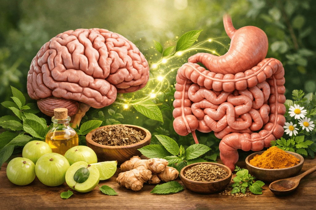 "Ayurvedic herbs with amla supporting mental clarity and emotional balance”