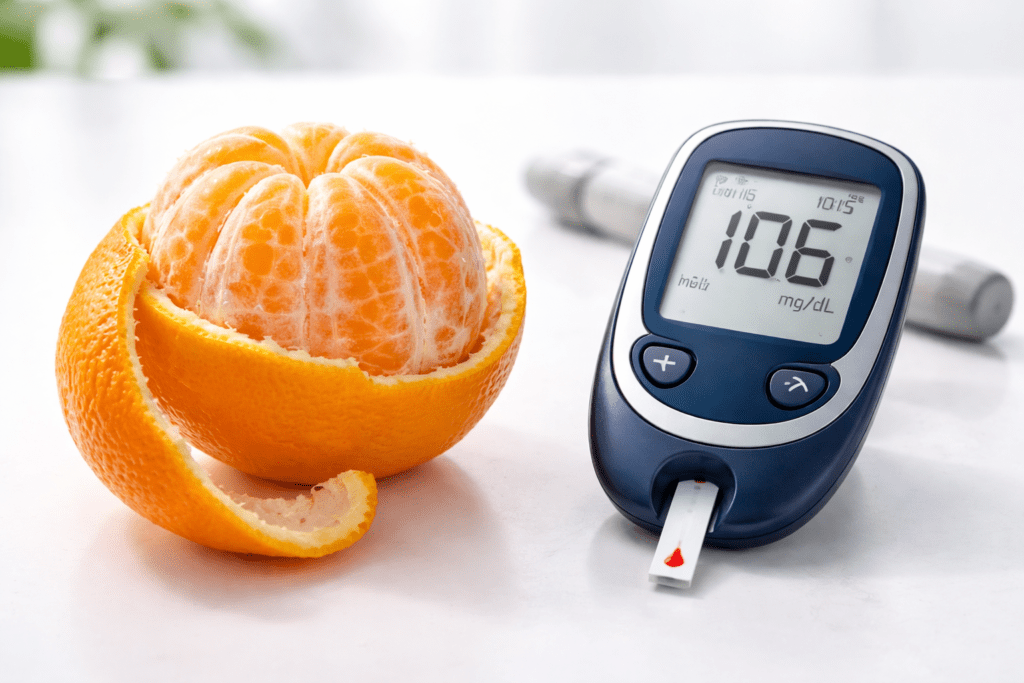 “Diagram showing interaction between orange and medication intake.”