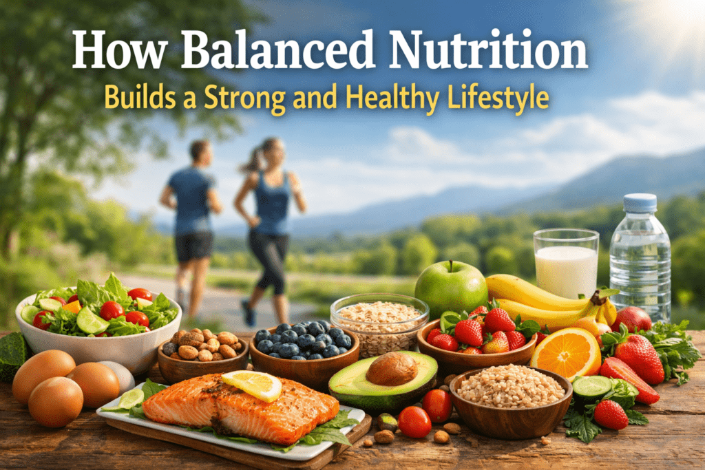 Balanced nutrition with whole foods and supplements supporting a healthy lifestyle