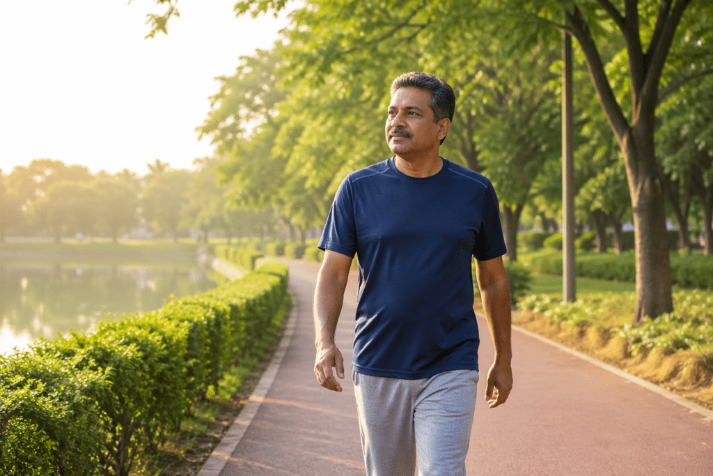 Brisk walking as a natural method to lower blood sugar.