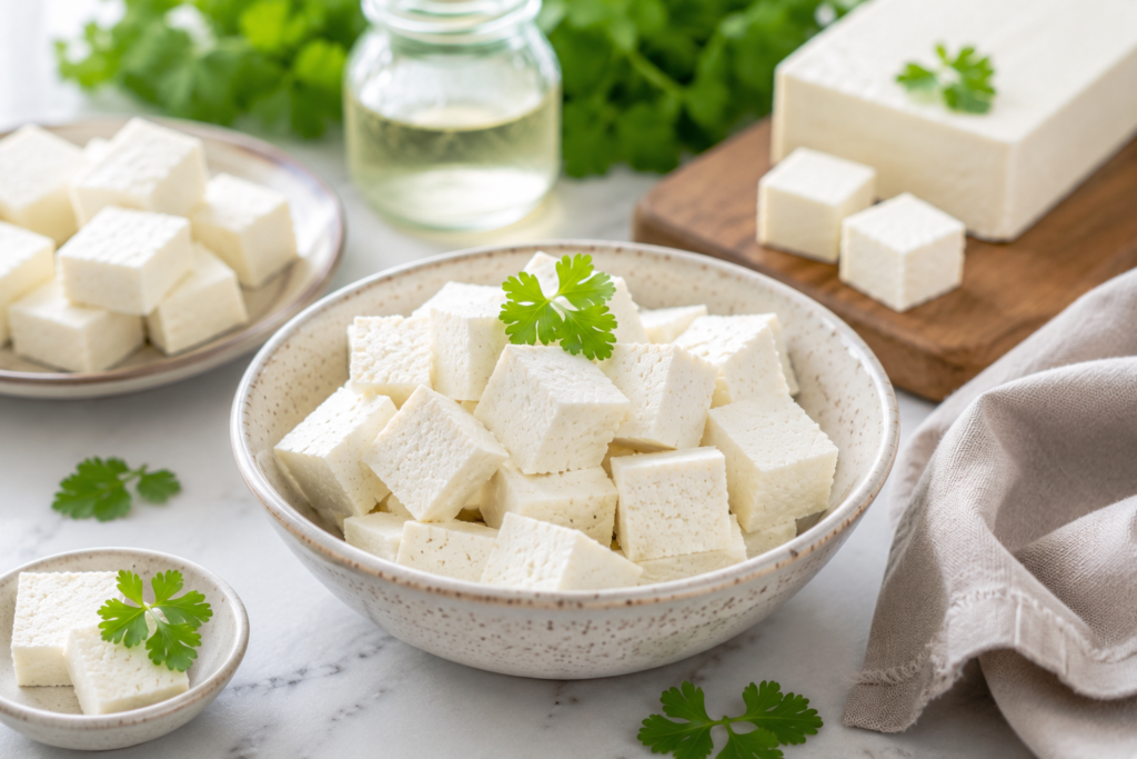 “Common vegetarian protein foods including lentils, chickpeas, tofu, quinoa, paneer, oats, and nuts arranged on a table."