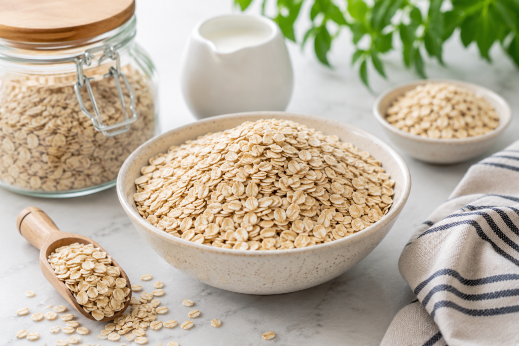 “Common vegetarian protein foods including lentils, chickpeas, tofu, quinoa, paneer, oats, and nuts arranged on a table."
