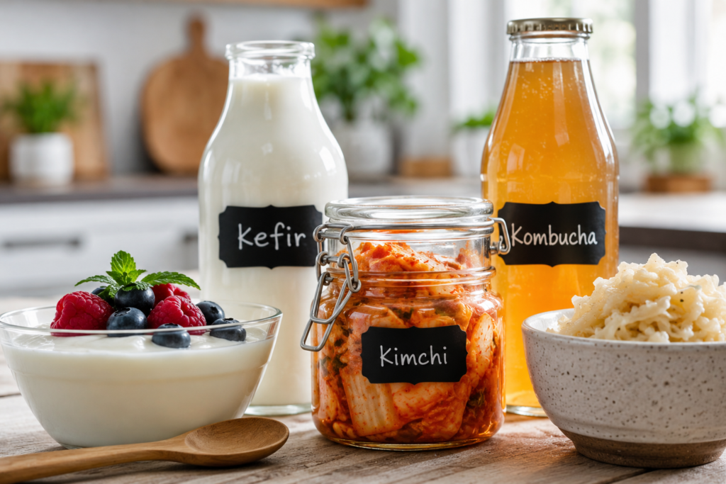 Gut Health and Mental Health Probiotic foods that may support digestive health and gut balance.