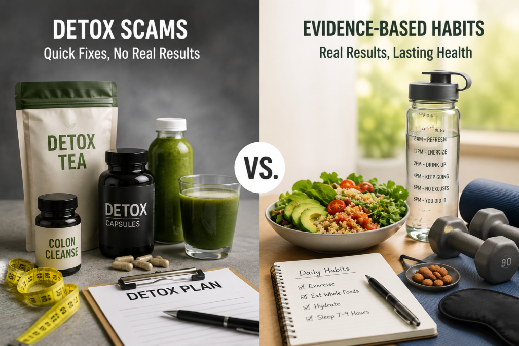 Liver cleanse: Comparison between liver detox myths and evidence-based liver wellness practices.