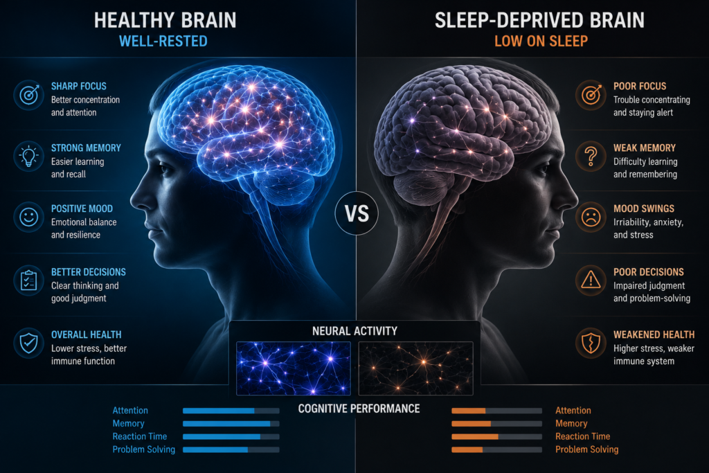 Comparison of healthy and sleep-deprived brain activity.