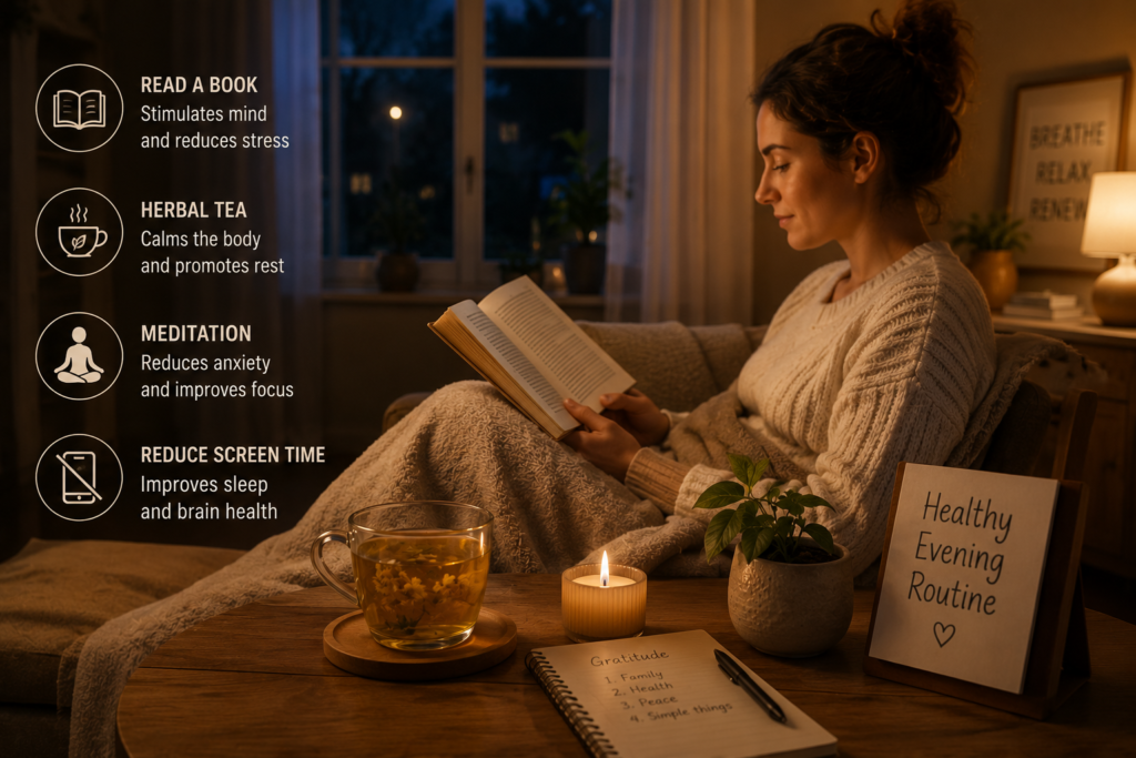 Healthy lifestyle habits that improve sleep quality.